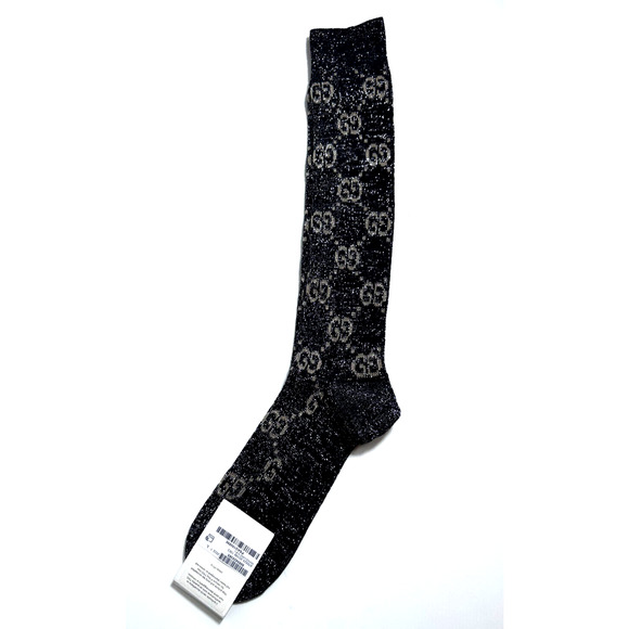 NWT GUCCI GG Logo Socks Black Women's Size Large Authentic